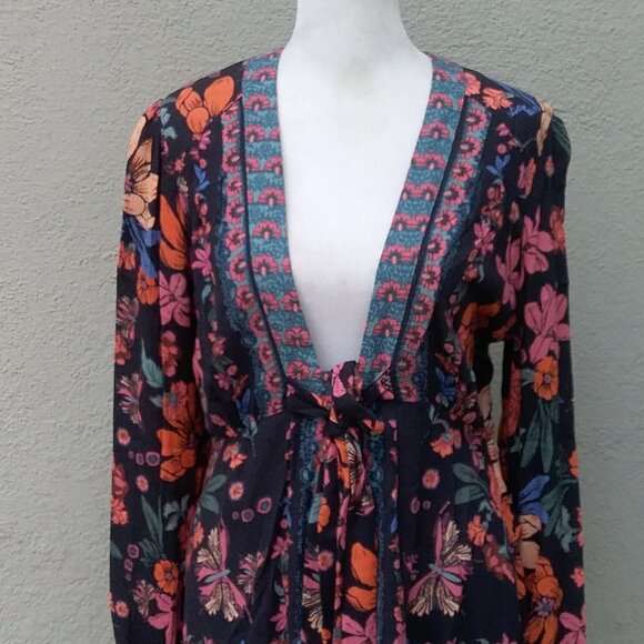 Free People Tunic Dress Size 2 Floral Print Violet Hill Printed Boho - Picture 3 of 6